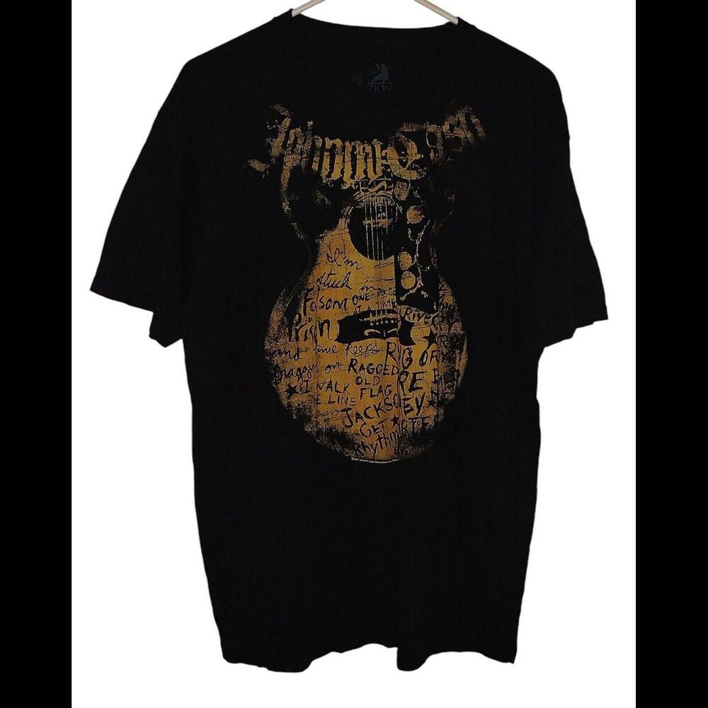 Johnny Cash Large T-Shirt Black Distressed Guitar Song Print Y2K by Zion